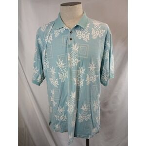 Vintage Knights Bridge Mens XL Polo Shirt Blue Hawaiian Short Sleeve Preppy Golf